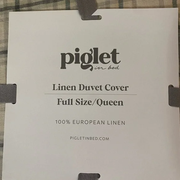 PIGLET in bed NEW 100% Linen Duvet Cover - Cream and Green Full/Queen - Picture 2 of 5